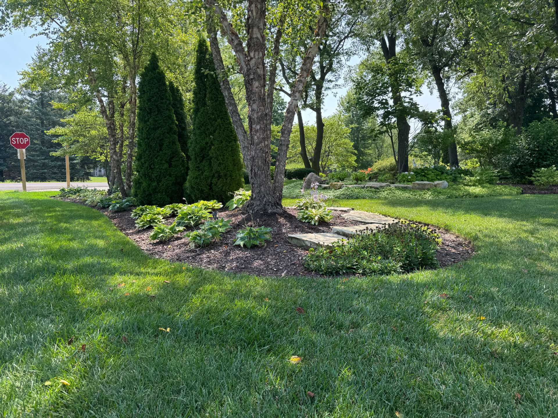 A healthy, well-watered green lawn at a Northern Illinois property maintained by Taylor's Way