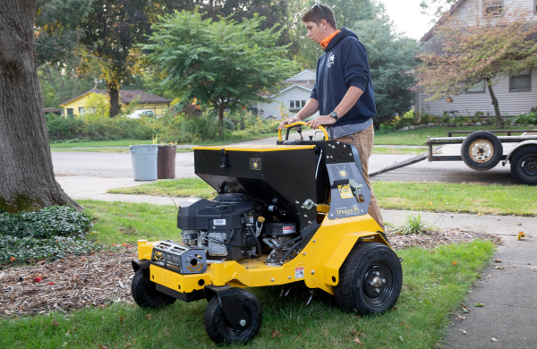 Professional core aeration service on a healthy Illinois residential lawn